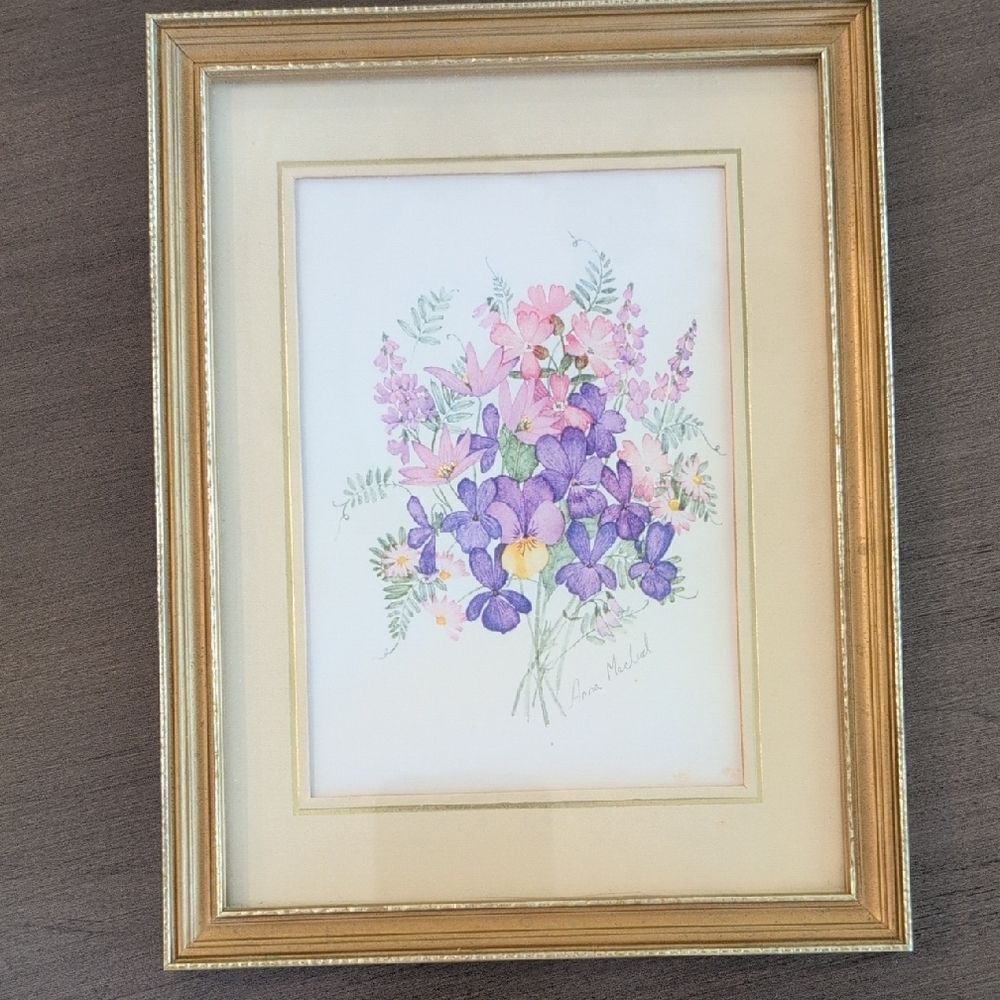 Anna Macleod Floral Bouquet Water Color Framed Art Picture